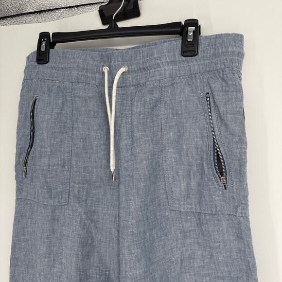 Athleta Blue Cabo 100% Linen Wide Leg Pants Size 12 Casual Beach Summer Vacation - Picture 4 of 7